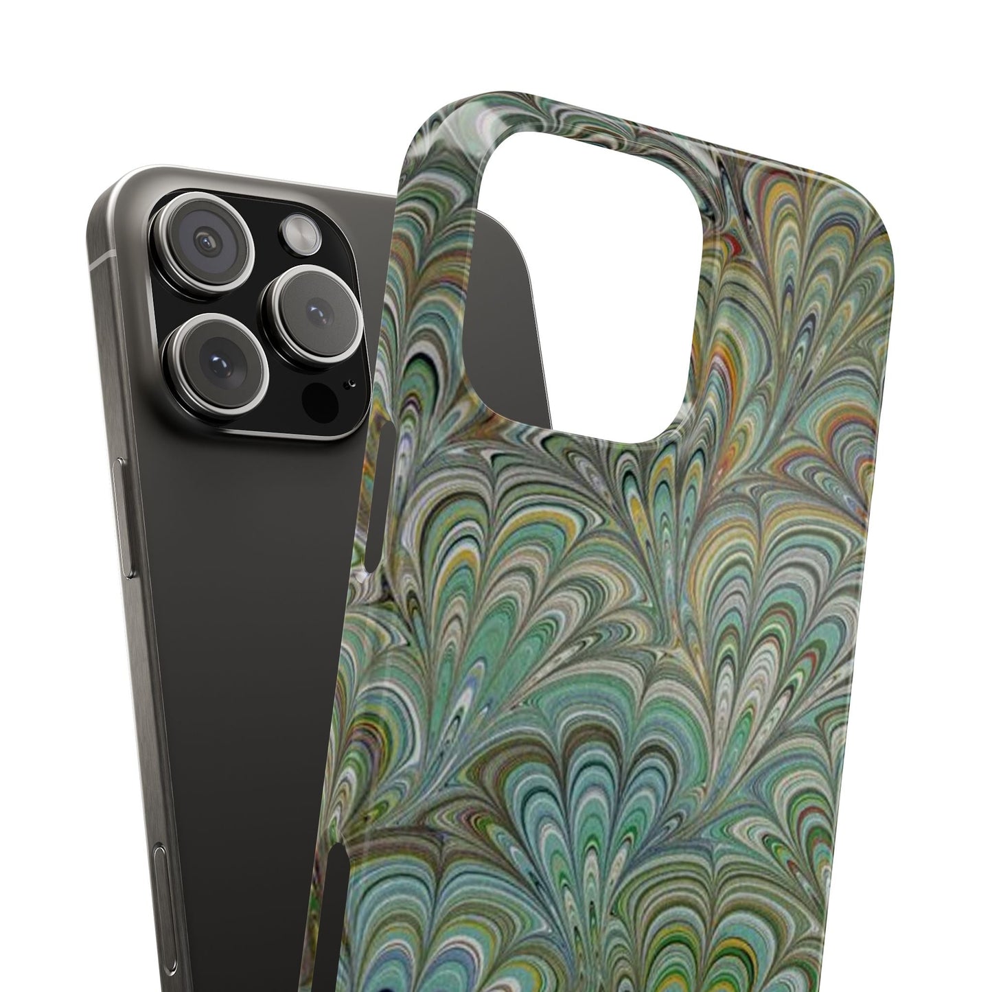Deep Green Peacock Italian Marbled Design, Italy Feather Phone Case, Multi-Color, Slim Phone Cases, Case-Mate IPHONE16 and all sizes