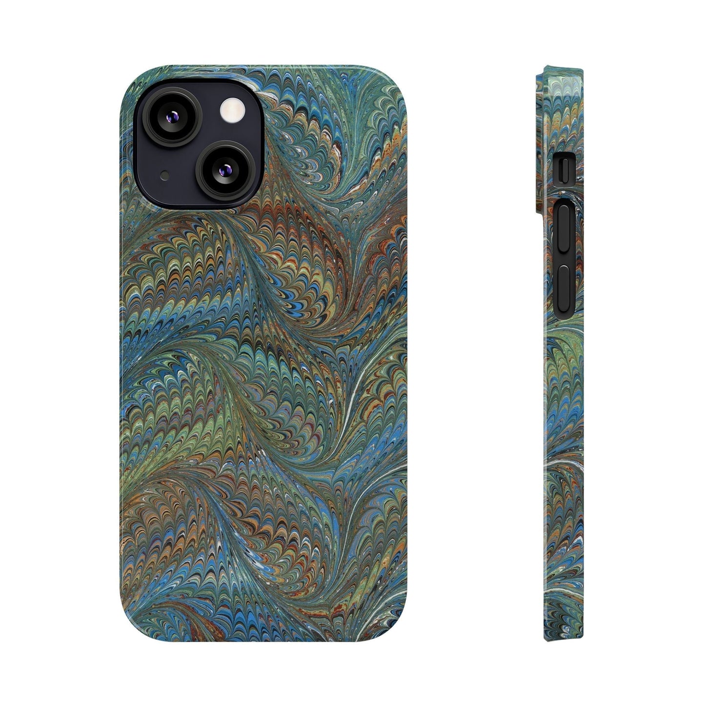 Blue and Green Italian Marbled Swirl Design, Italy Feather Phone Case, Multi-Color, Slim Phone Cases, Case-Mate IPHONE16 and all sizes