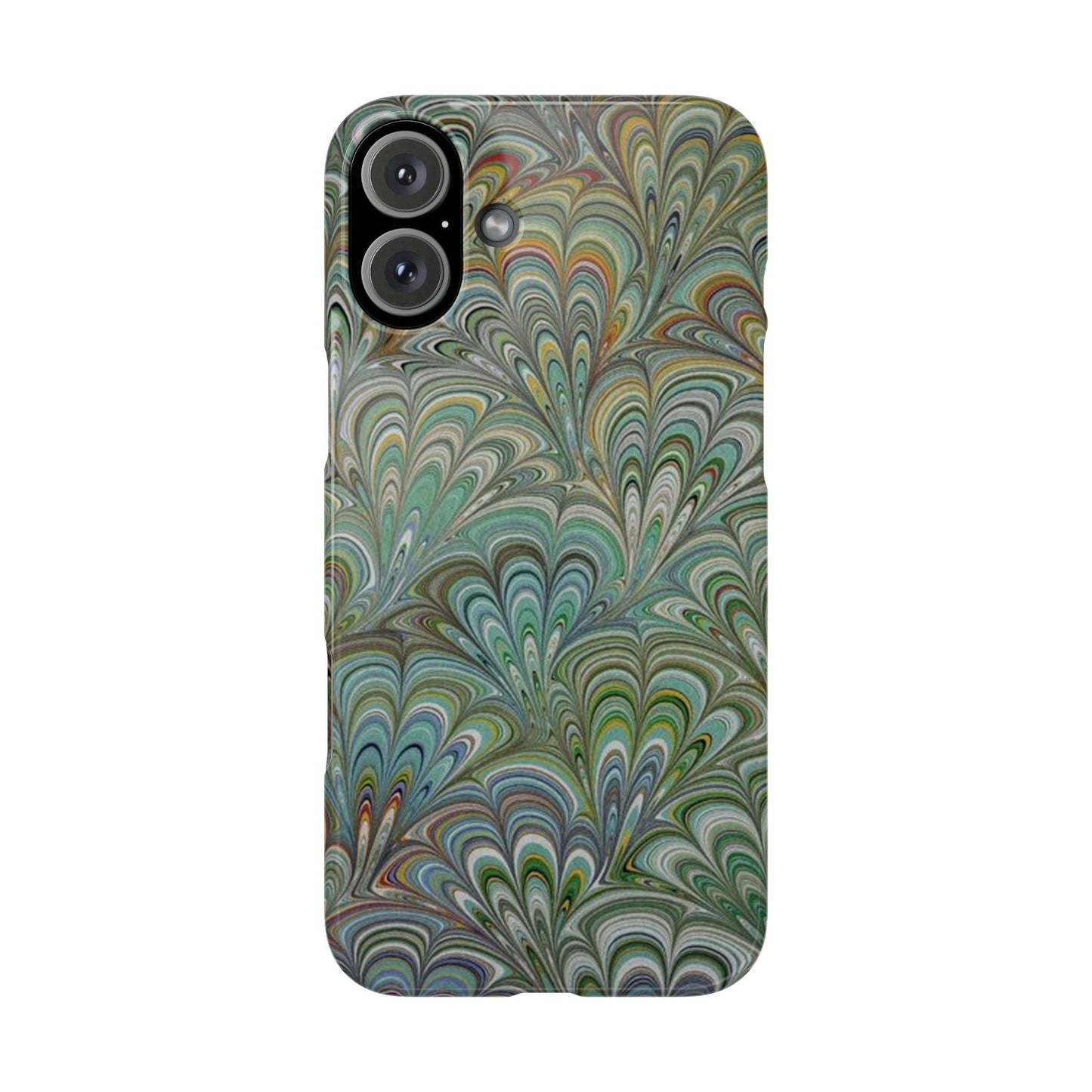 Deep Green Peacock Italian Marbled Design, Italy Feather Phone Case, Multi-Color, Slim Phone Cases, Case-Mate IPHONE16 and all sizes