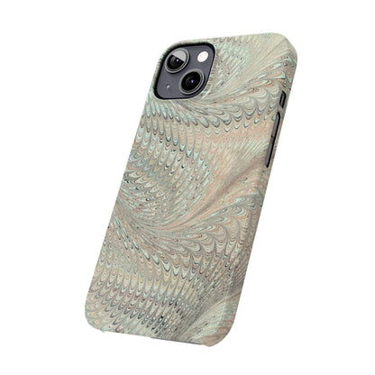 Marbled VIntage Design, Italian Feather Phone Case, Green Hues, Mint, Beige, Neutrals, Slim Phone Cases, IPHONE16 and all sizes