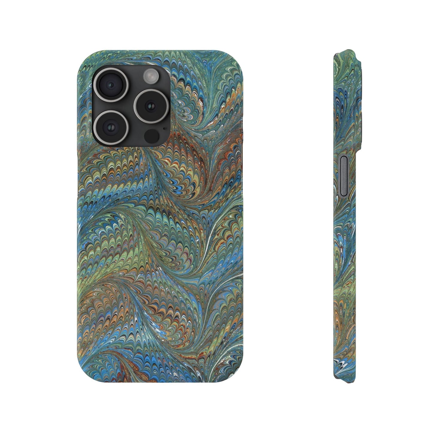 Blue and Green Italian Marbled Swirl Design, Italy Feather Phone Case, Multi-Color, Slim Phone Cases, Case-Mate IPHONE16 and all sizes