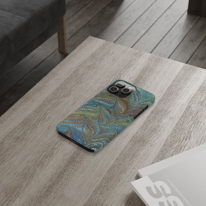Blue and Green Italian Marbled Swirl Design, Italy Feather Phone Case, Multi-Color, Slim Phone Cases, Case-Mate IPHONE16 and all sizes