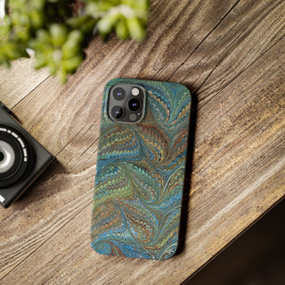 Blue and Green Italian Marbled Swirl Design, Italy Feather Phone Case, Multi-Color, Slim Phone Cases, Case-Mate IPHONE16 and all sizes