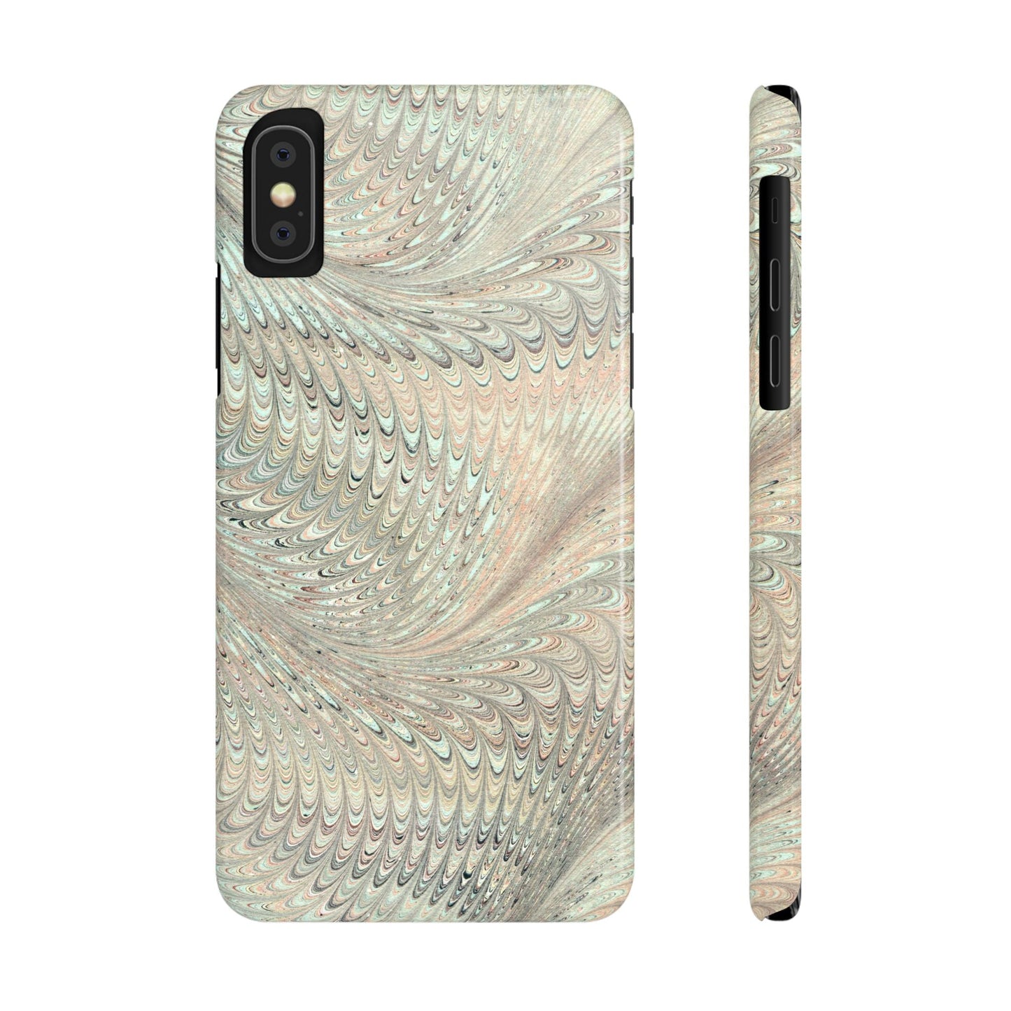 Marbled VIntage Design, Italian Feather Phone Case, Green Hues, Mint, Beige, Neutrals, Slim Phone Cases, IPHONE16 and all sizes