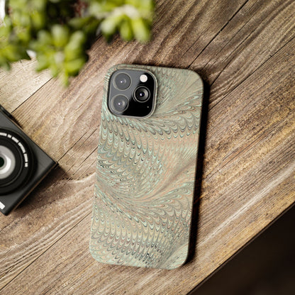Marbled VIntage Design, Italian Feather Phone Case, Green Hues, Mint, Beige, Neutrals, Slim Phone Cases, IPHONE16 and all sizes