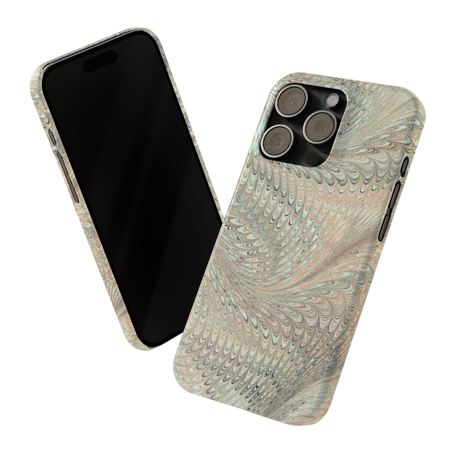 Marbled VIntage Design, Italian Feather Phone Case, Green Hues, Mint, Beige, Neutrals, Slim Phone Cases, IPHONE16 and all sizes