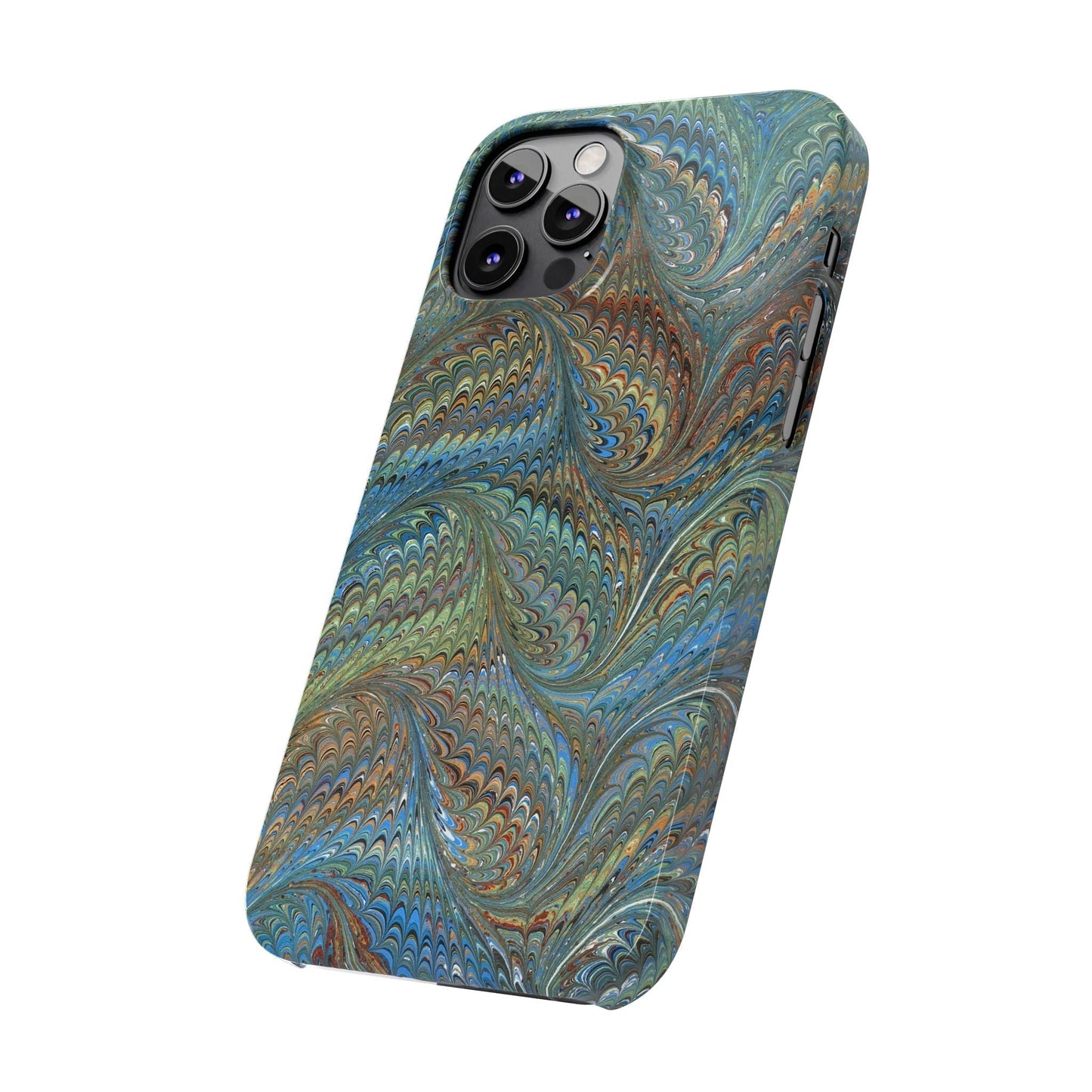 Blue and Green Italian Marbled Swirl Design, Italy Feather Phone Case, Multi-Color, Slim Phone Cases, Case-Mate IPHONE16 and all sizes